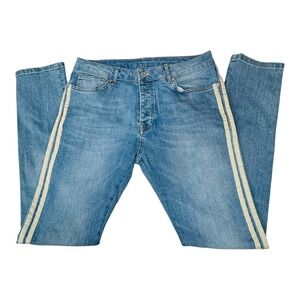 Topman Men's W32 Light Wash Slim Fit Jeans with White Side Stripes‎ Denim